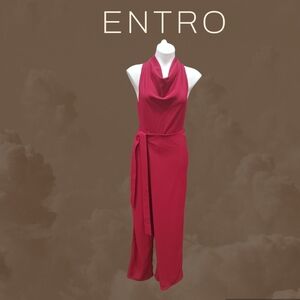 EBTRO Exclusive Halter Cowl Neck Red Straight Leg Jumpsuit Women's Size S